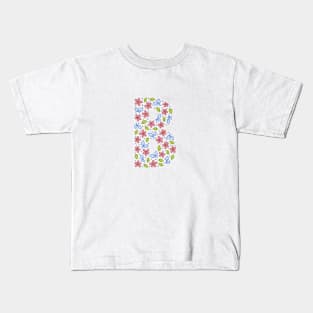 Floral Monogram Letter B - pink and blue Kids T-Shirt